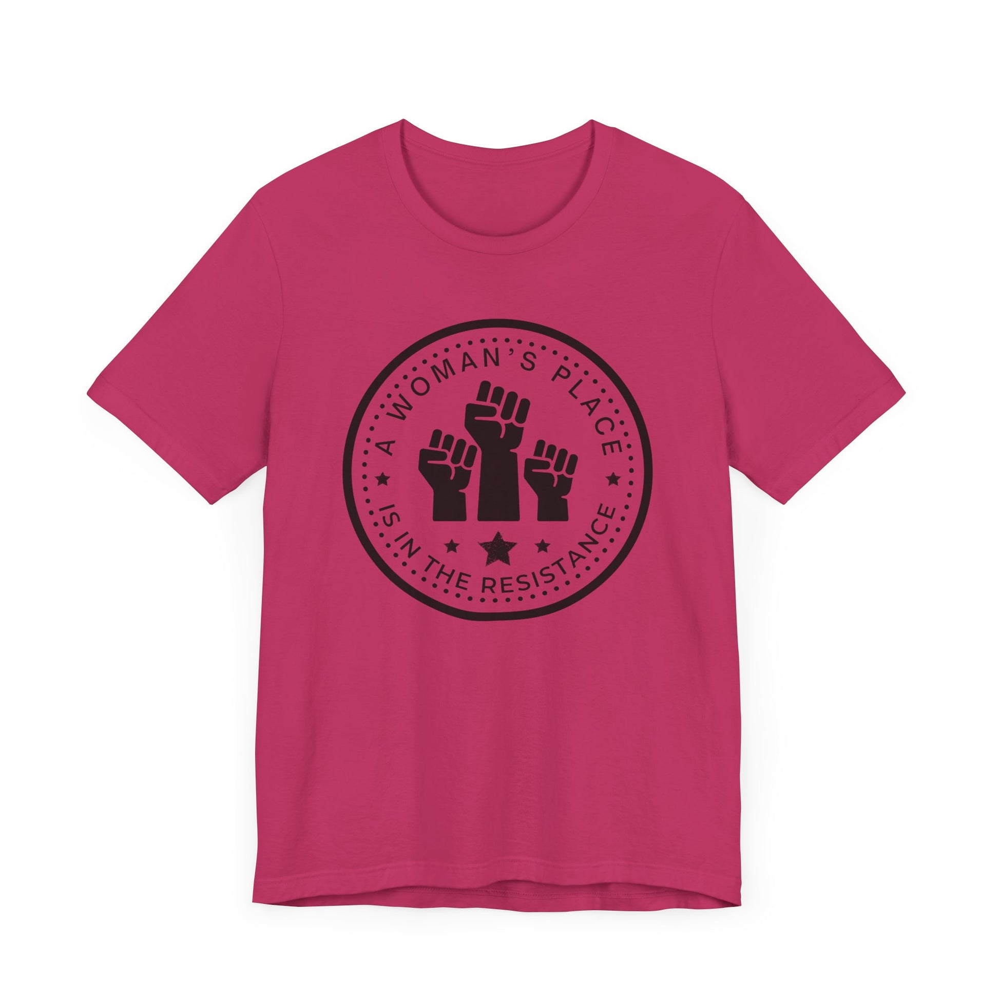 A Woman's Place is in the Resistance Jersey Tee in color pink