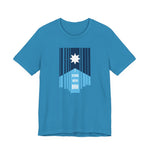 Blue t-shirt with a stylized Minnesota flag and text "I Stand with MN" by empowHER by Heidi