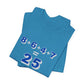 Folded teal t-shirt with a mathematical equation "8+6+4+7=25" design by empowHER by Heidi