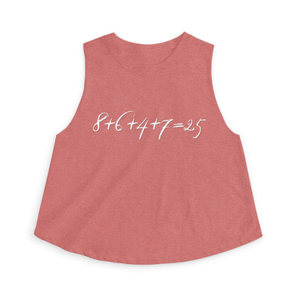 Mauve tank top with the mathematical equation "8+6+4+7=25" text by empowHER by Heidi