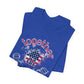 Folded royal blue t-shirt with 'Together We Are America' graphic design on a white background