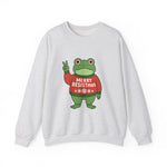 Ash sweatshirt with the Portland protest frog wearing a sweater displaying 'Merry Resistmas' by empowHERbyHeidi