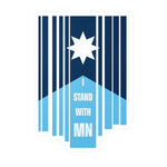 Blue and white sticker with a Minnesota flag and text "I Stand with MN" by empowHER by Heidi