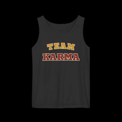 Black tank top with 'Team Karma' text on a black background
