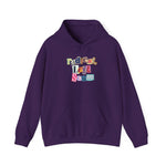 Purple hoodie with colorful text "radical left scum" design by empowHER by Heidi