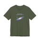 Military green  t-shirt with graphic of the Milky Way galaxy with an arrow pointing to it and text that says "YOU ARE HERE - Paying taxes to pedophiles" by empowHER by Heidi