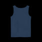 the plain back of a navy blue Loose fitting tank top with the words "not friendly" along with decorative sparkles