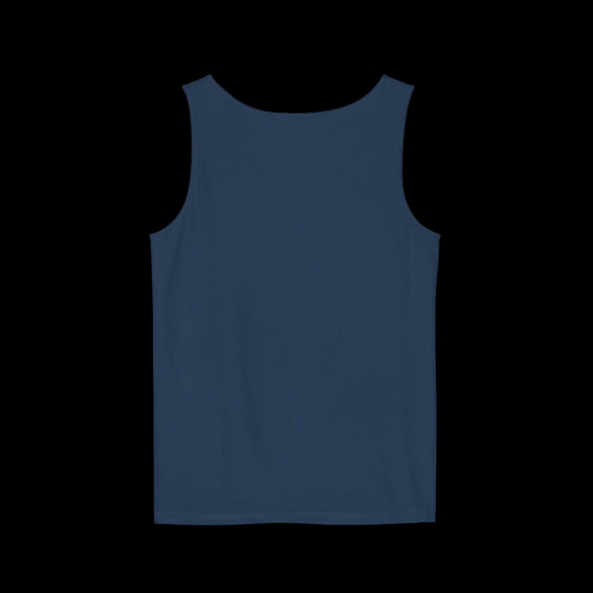 the plain back of a navy blue Loose fitting tank top with the words "not friendly" along with decorative sparkles