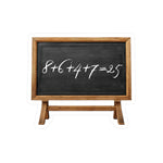 Sticker with a chalkboard graphic that has the mathematical equation "8+6+4+7=25" by empowHER by Heidi