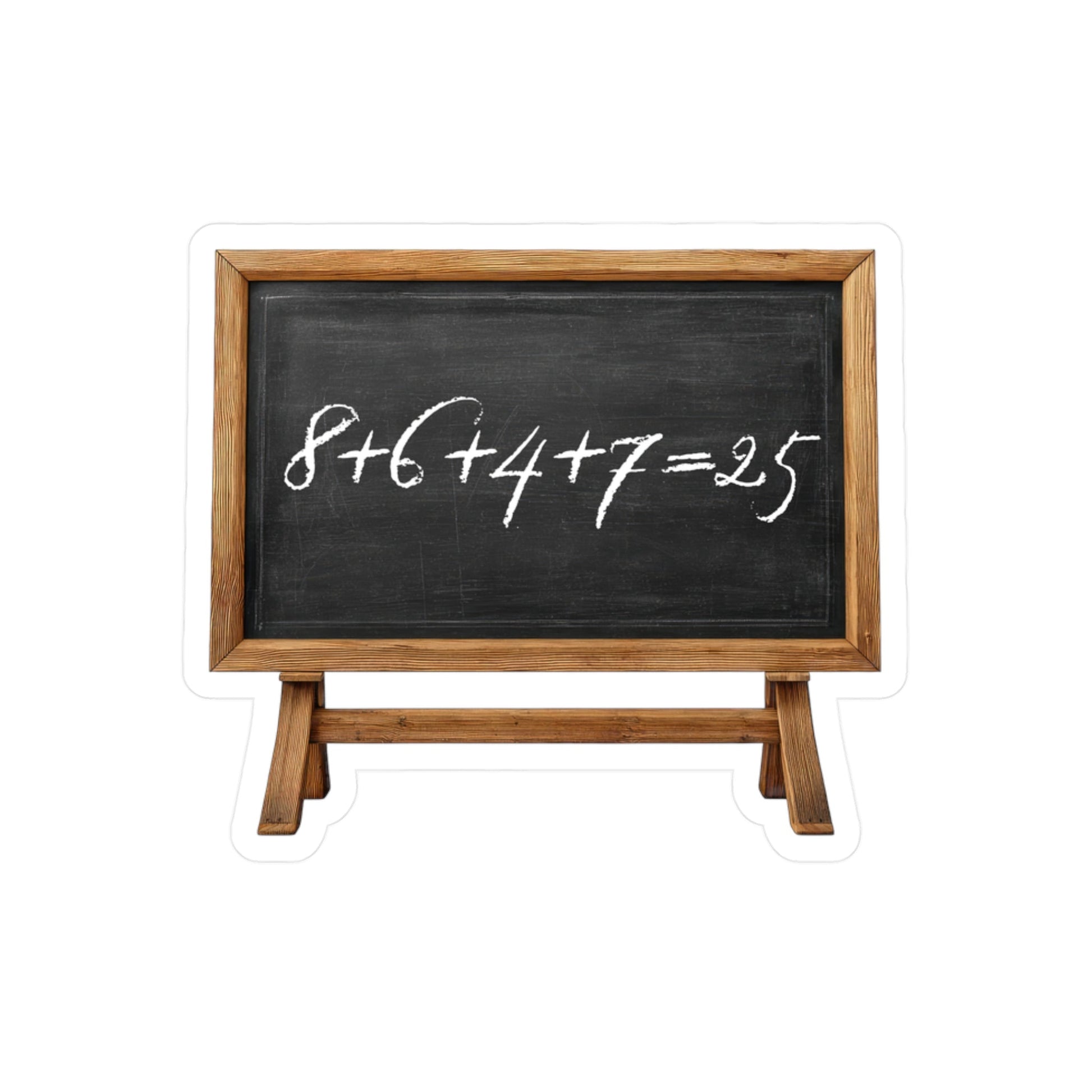 Sticker with a chalkboard graphic that has the mathematical equation "8+6+4+7=25" by empowHER by Heidi