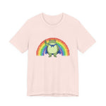 Pink t-shirt with the Portland protest frog and Pride rainbow design by empowHER by Heidi