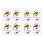 Set of stickers with rainbow-colored United States map and text 'Make America Gay Again' on a white background.