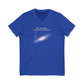 Royal blue v-neck t-shirt with graphic of the Milky Way galaxy with an arrow pointing to it and text that says "YOU ARE HERE - Paying taxes to pedophiles" by empowHER by Heidi
