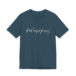 Deep teal t-shirt with the mathematical equation "8+6+4+7=25" written in chalk like text by empowHER by Heidi