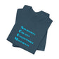 Dark blue t-shirt with blue text 'Solidarity Creates Unstoppable Movements' by empowHER by Heidi