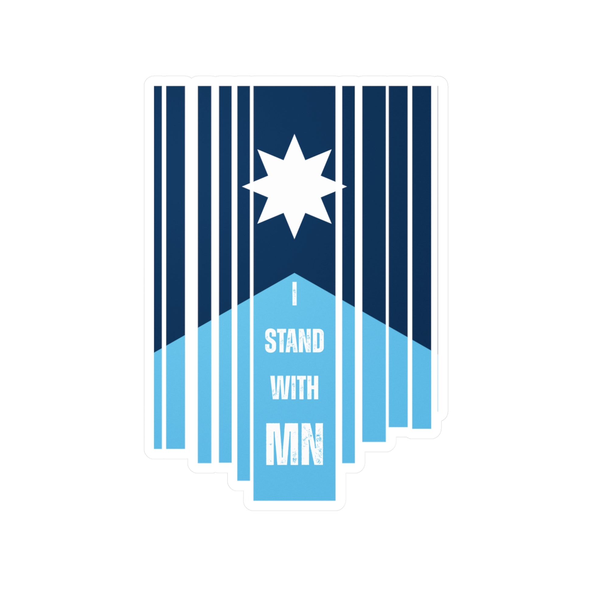 Blue and white sticker with a Minnesota flag and text "I Stand with MN" by empowHER by Heidi