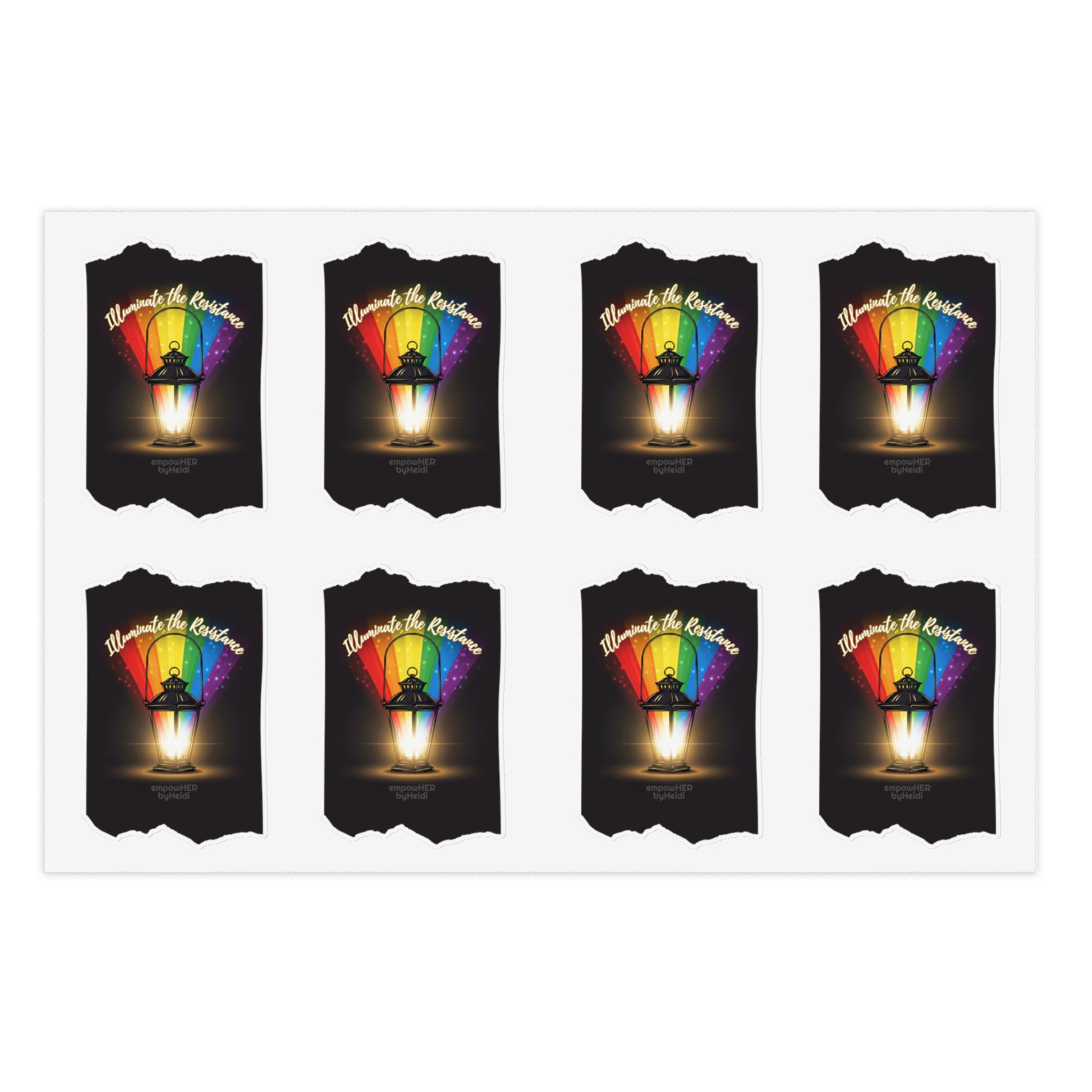 Set of 8 stickers with lantern with rainbow light and 'Illuminate the Resistance' text by empowHER by Heidi