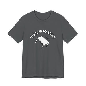 Gray t-shirt with a flipping table graphic and text "It's time to start" by empowHER by Heidi