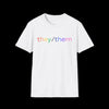 Gender Inclusive Pronouns they/them (rainbow text) T-Shirt - Vintage White