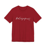 Red t-shirt with the mathematical equation "8+6+4+7=25" written in chalk like text by empowHER by Heidi