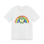 Light gray t-shirt with the Portland protest frog and Pride rainbow design by empowHER by Heidi