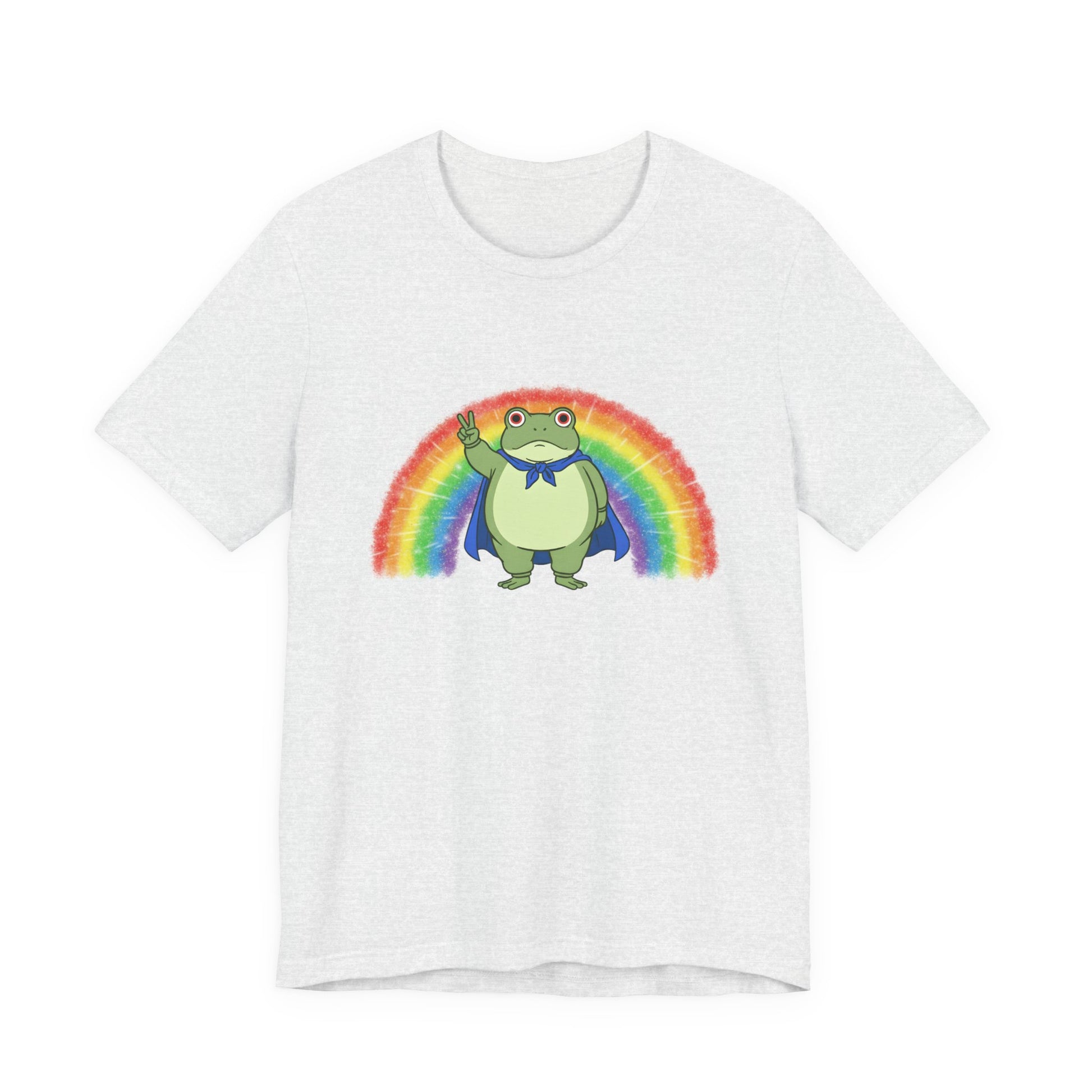 Light gray t-shirt with the Portland protest frog and Pride rainbow design by empowHER by Heidi