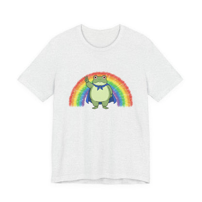 Light gray t-shirt with the Portland protest frog and Pride rainbow design by empowHER by Heidi