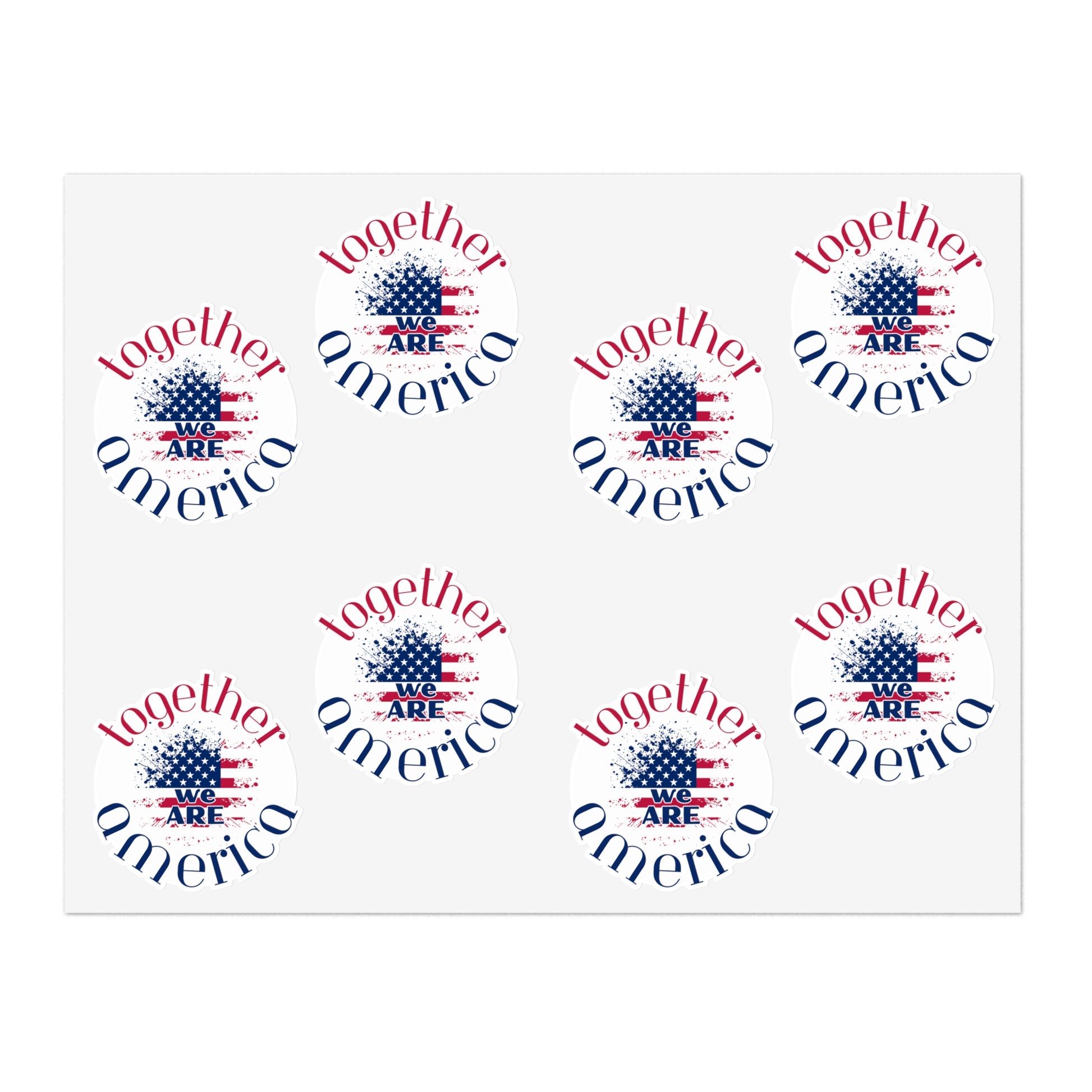 Set of 'Together We Are America' stickers with a red, white, and blue design by empowHER by Heidi