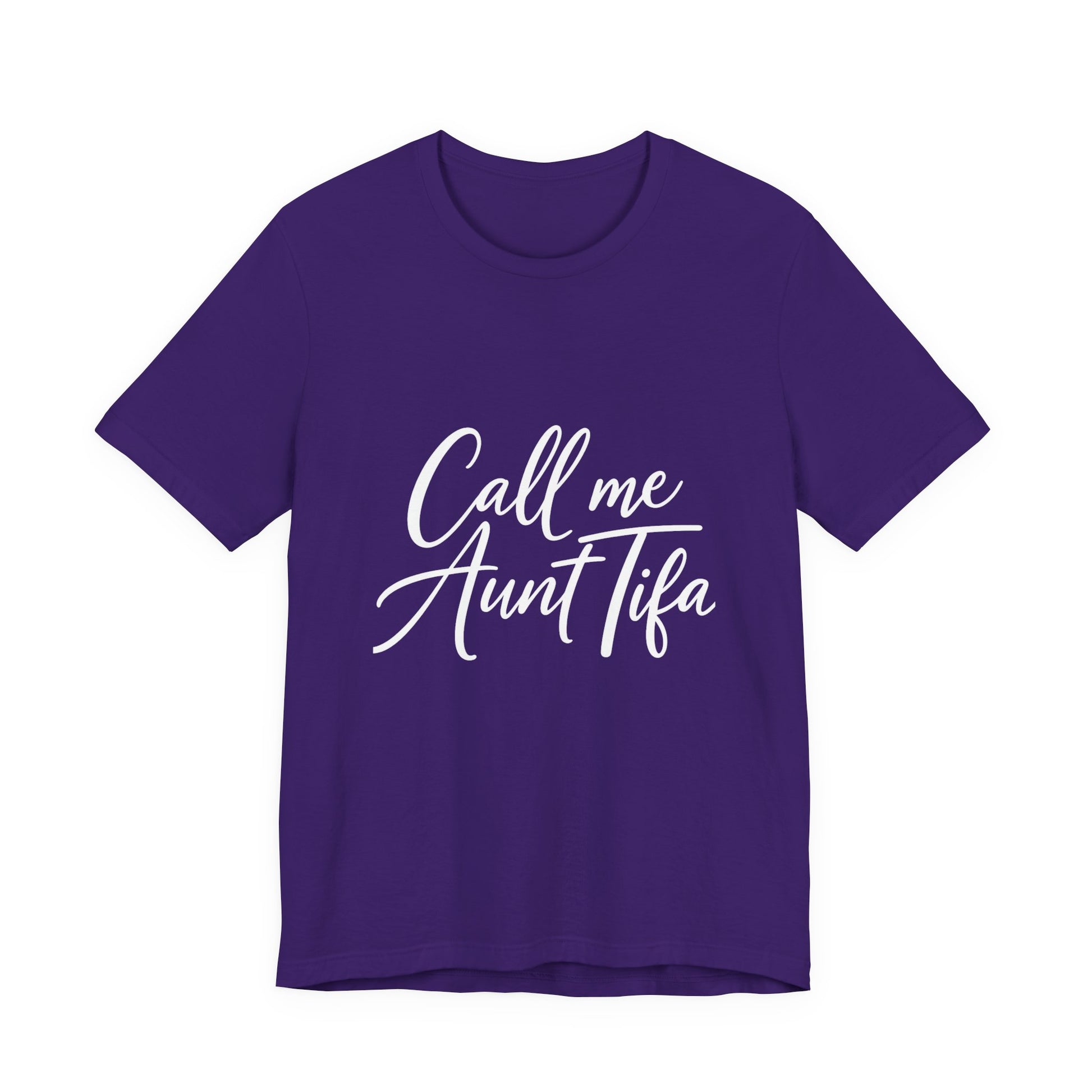 Purple t-shirt with 'Call me Aunt Tifa' text – empowHER by Heidi political protest apparel