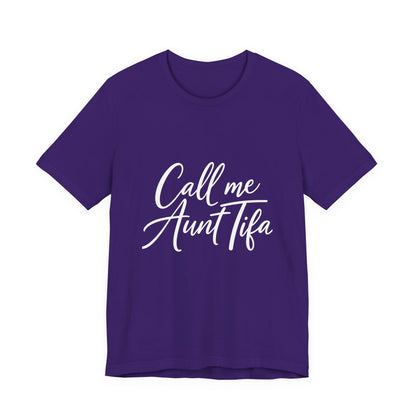 Purple t-shirt with 'Call me Aunt Tifa' text – empowHER by Heidi political protest apparel