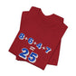 Folded red t-shirt with a mathematical equation "8+6+4+7=25" design by empowHER by Heidi