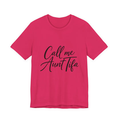 Pink t-shirt with 'Call me Aunt Tifa' text – empowHER by Heidi political protest apparel