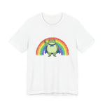 White t-shirt with the Portland protest frog and Pride rainbow design by empowHER by Heidi
