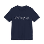 Navy t-shirt with the mathematical equation "8+6+4+7=25" written in chalk like text by empowHER by Heidi