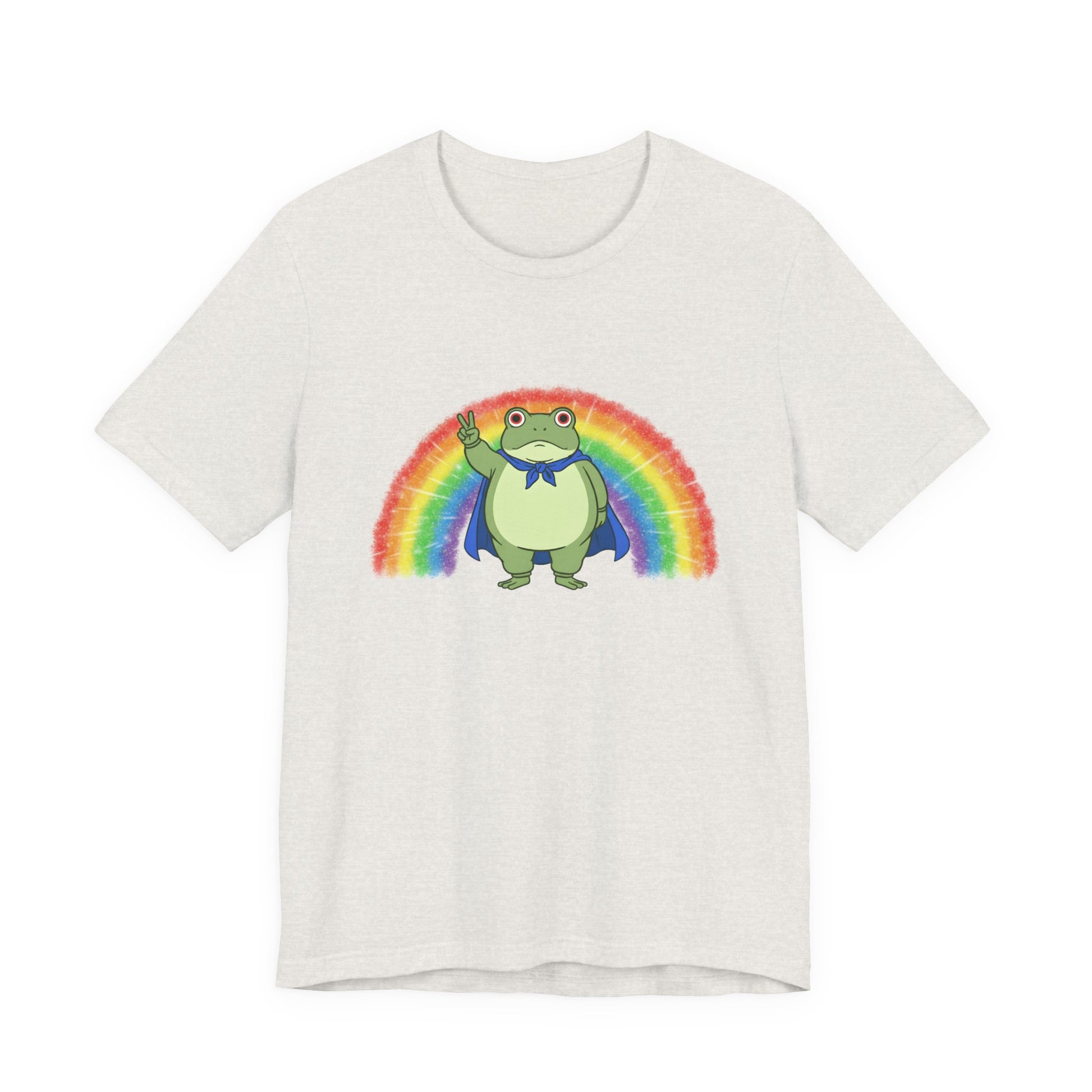 Heather cement t-shirt with the Portland protest frog and Pride rainbow design by empowHER by Heidi