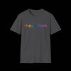 Gender Inclusive Pronouns they/them (rainbow text) T-Shirt - Dark Heather