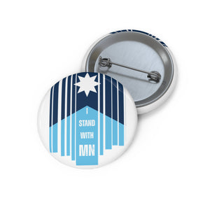 Button badge with blue and white Minnesota flag design and text 'I Stand With MN' by empowHER by Heidi