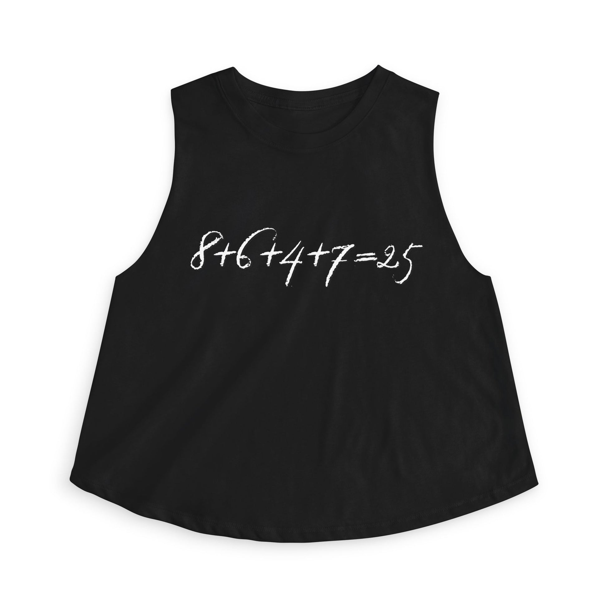 Black tank top with the mathematical equation "8+6+4+7=25" text by empowHER by Heidi