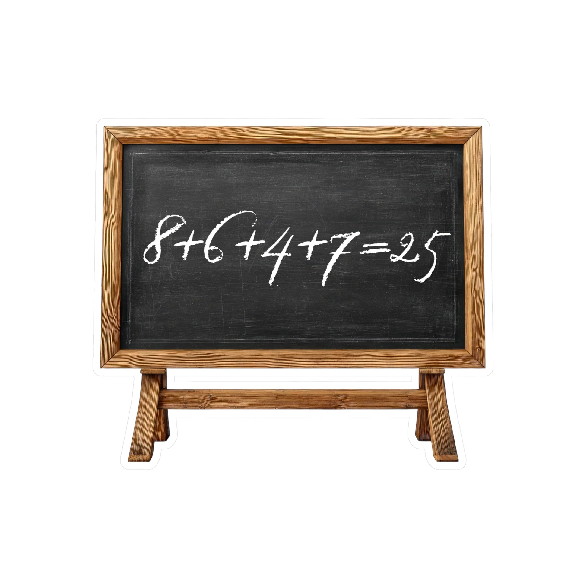 Sticker with a chalkboard graphic that has the mathematical equation "8+6+4+7=25" by empowHER by Heidi