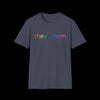 Gender Inclusive Pronouns they/them (rainbow text) T-Shirt - Heather Sport Dark Navy