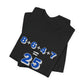 Folded black t-shirt with a mathematical equation "8+6+4+7=25" design by empowHER by Heidi