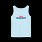 Loose fitting light blue tank top with the words "not friendly" along with decorative sparkles