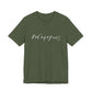 Military green t-shirt with the mathematical equation "8+6+4+7=25" written in chalk like text by empowHER by Heidi