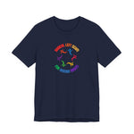Navy blue t-shirt with colorful graphic design and text "Radical left scum for human rights" by empowHER by Heidi