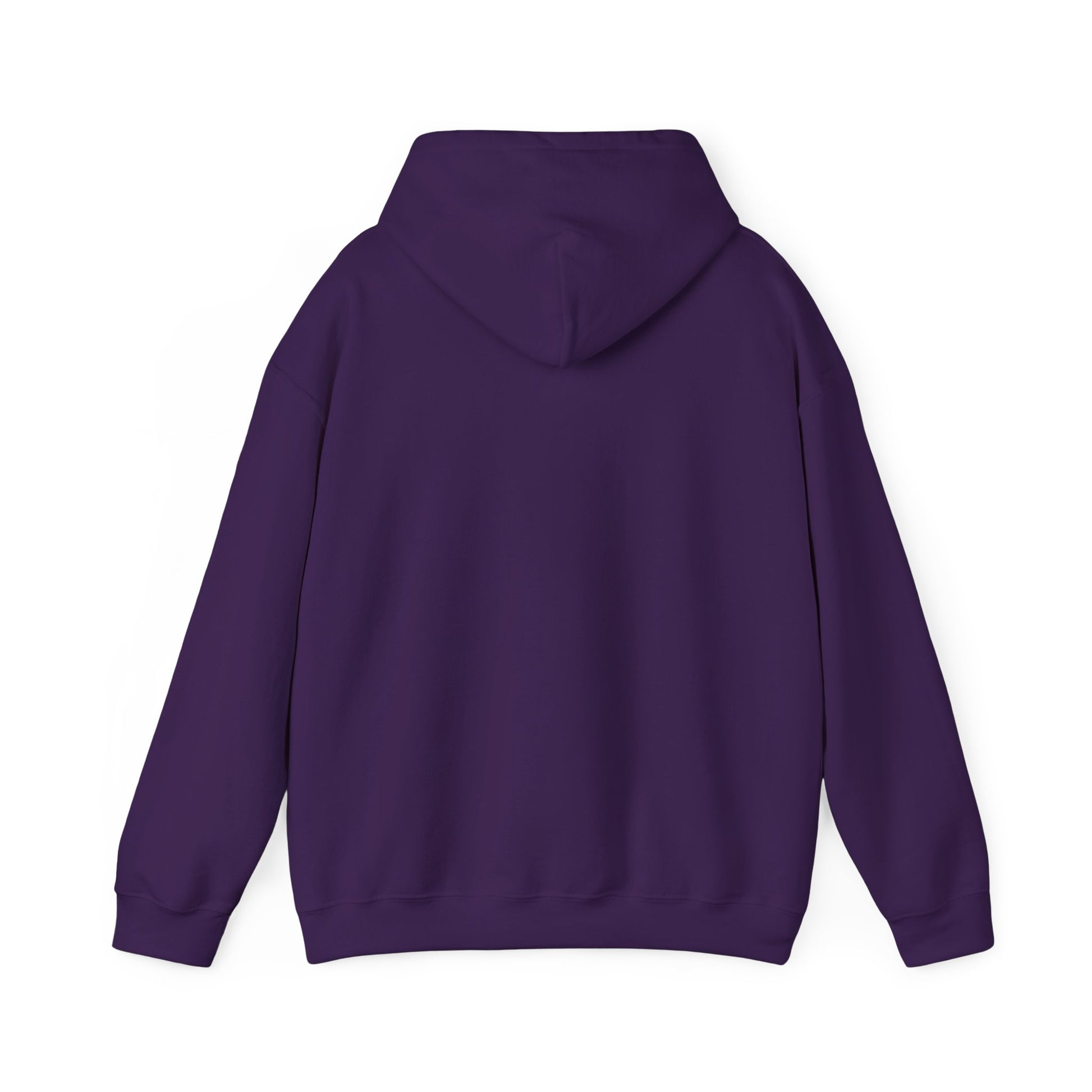Purple hoodie shown from the back on a white background