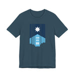 Dark blue t-shirt with a stylized Minnesota flag and text "I Stand with MN" by empowHER by Heidi