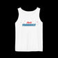 Loose fitting white tank top with the words "not friendly" along with decorative sparkles
