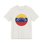 White t-shirt with a circular design featuring the Venezuelan flag and 'I stand with Venezuela' text by empowHER by Heidi