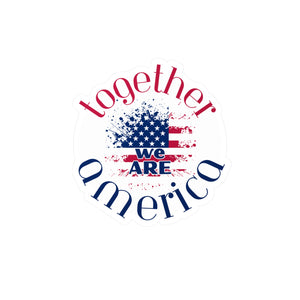 Sticker with 'together we ARE America' text and American flag design by empowHER by Heidi