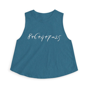 Blue tank top with the mathematical equation "8+6+4+7=25" text by empowHER by Heidi